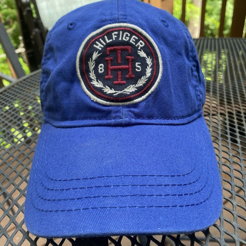Tommy Hilfiger Men's Blue Cotton Logo Adjustable Baseball Cap Hat Strapback.